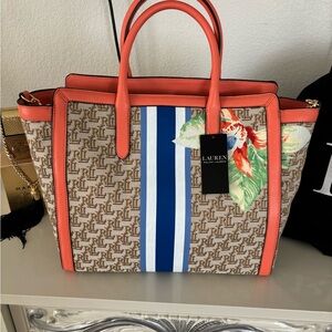 Ralph Lauren Brown and Red Satchel Bag